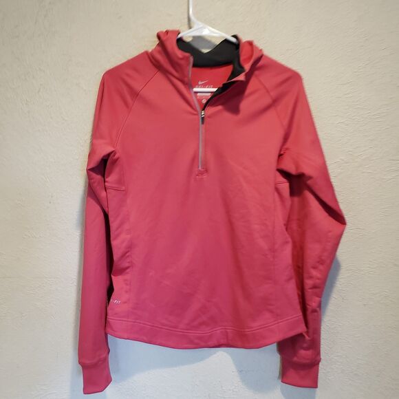 Nike Women's Pink 1/4 Zip Athletic Stretch Pullover Hoodie Sweatshirt - Size Med - Picture 1 of 8